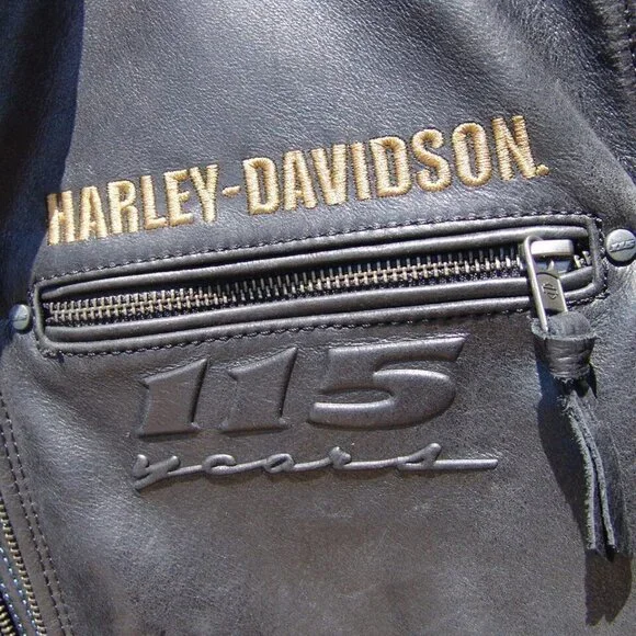 MEN'S AUTHENTIC HARLEY DAVIDSON 115th ANNIVERSARY EAGLE LEATHER JACKET X LRG EUC - Picture 6 of 9